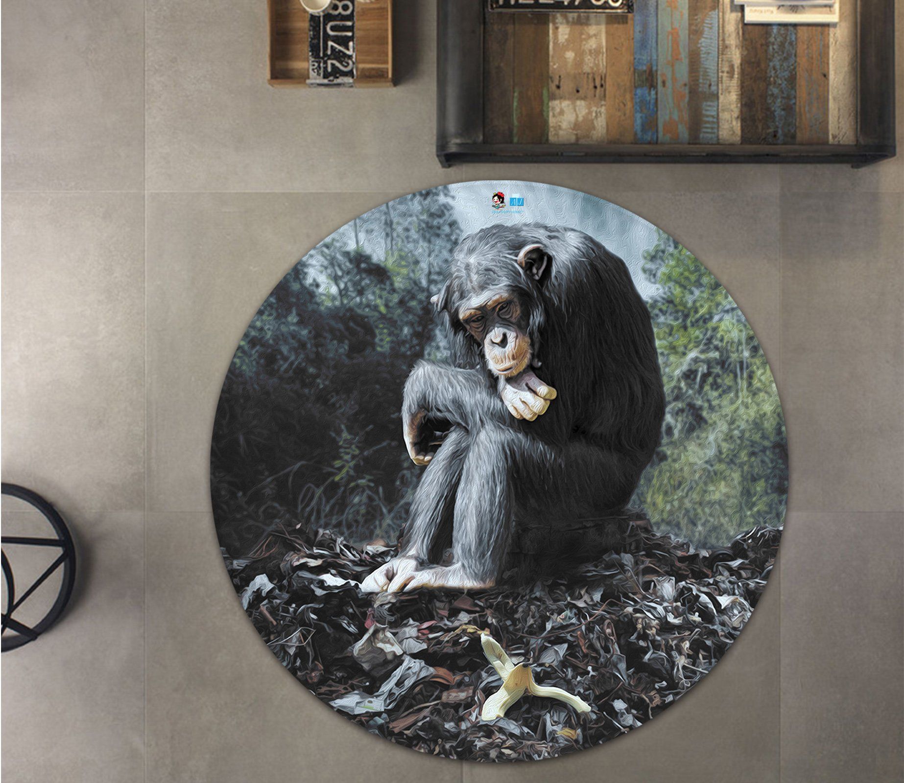 3D Chimpanzee 527 Round Non Slip Rug Mat Mat AJ Creativity Home 