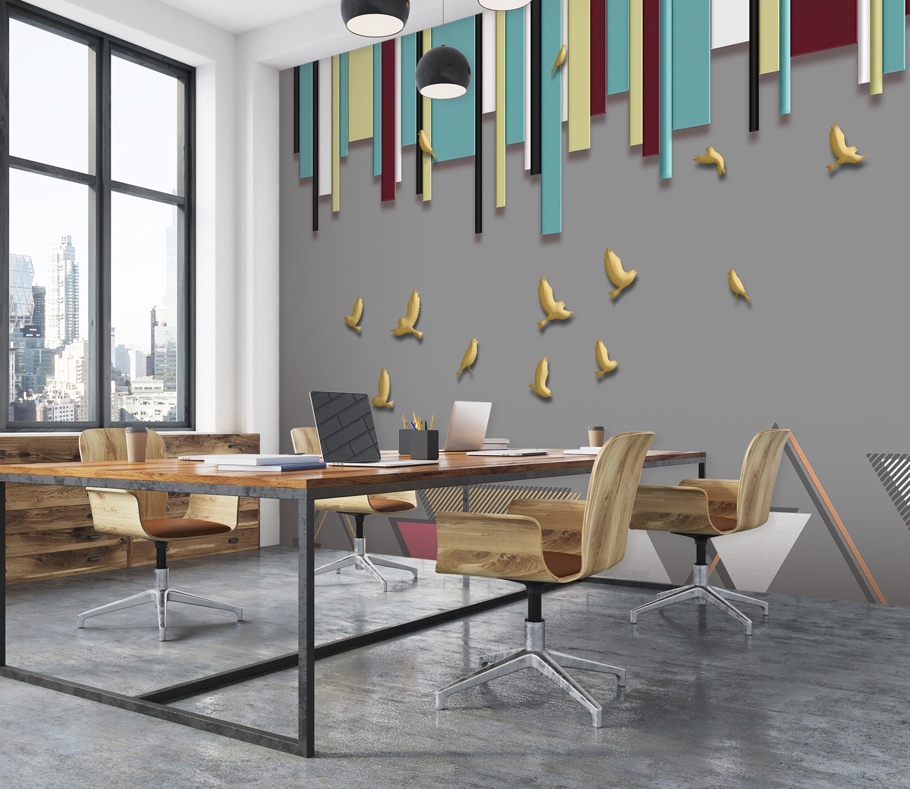 3D Golden Dove 017 Wall Murals