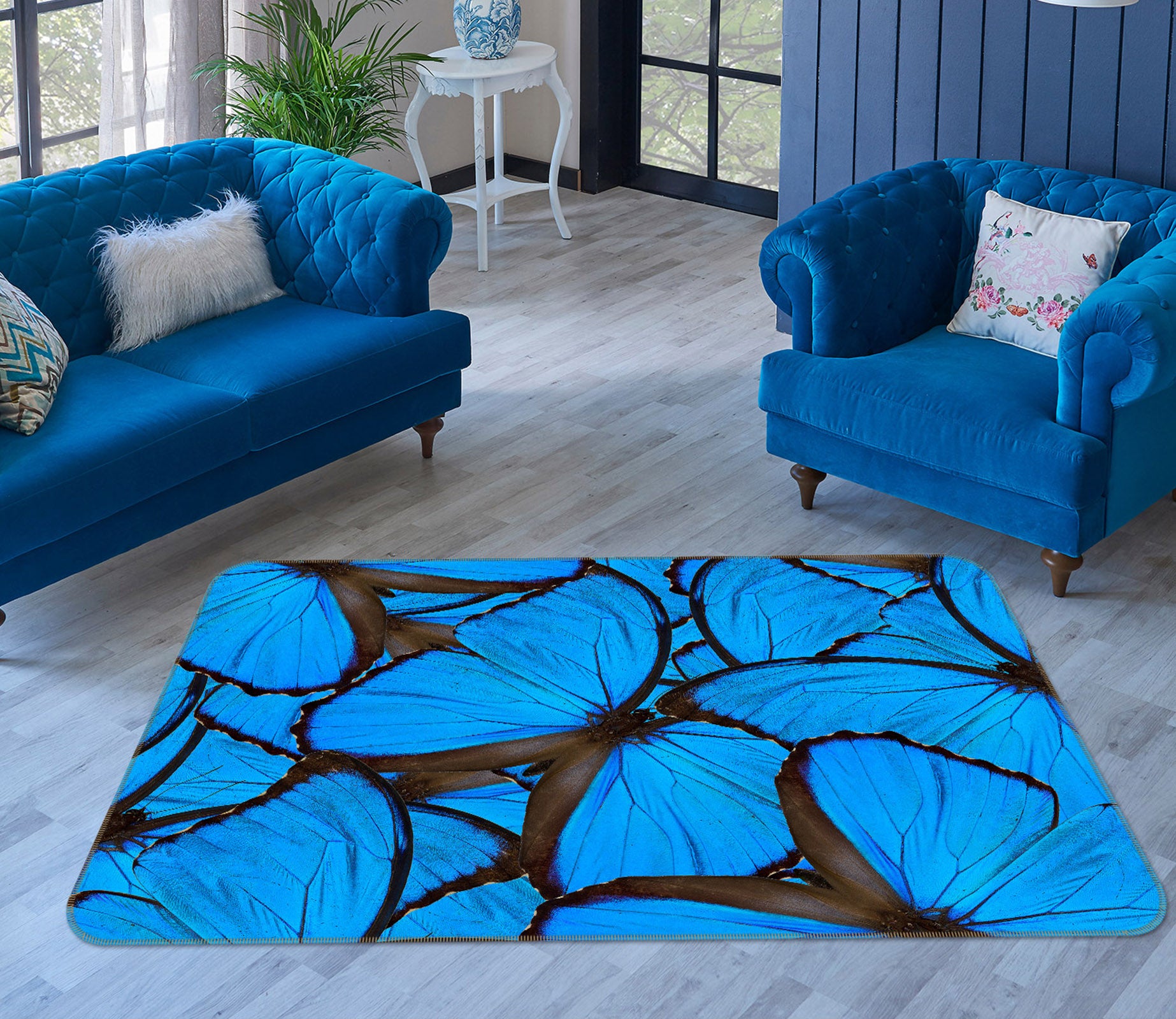 3D Blue Butterfly 35107 Non Slip Rug Mat
