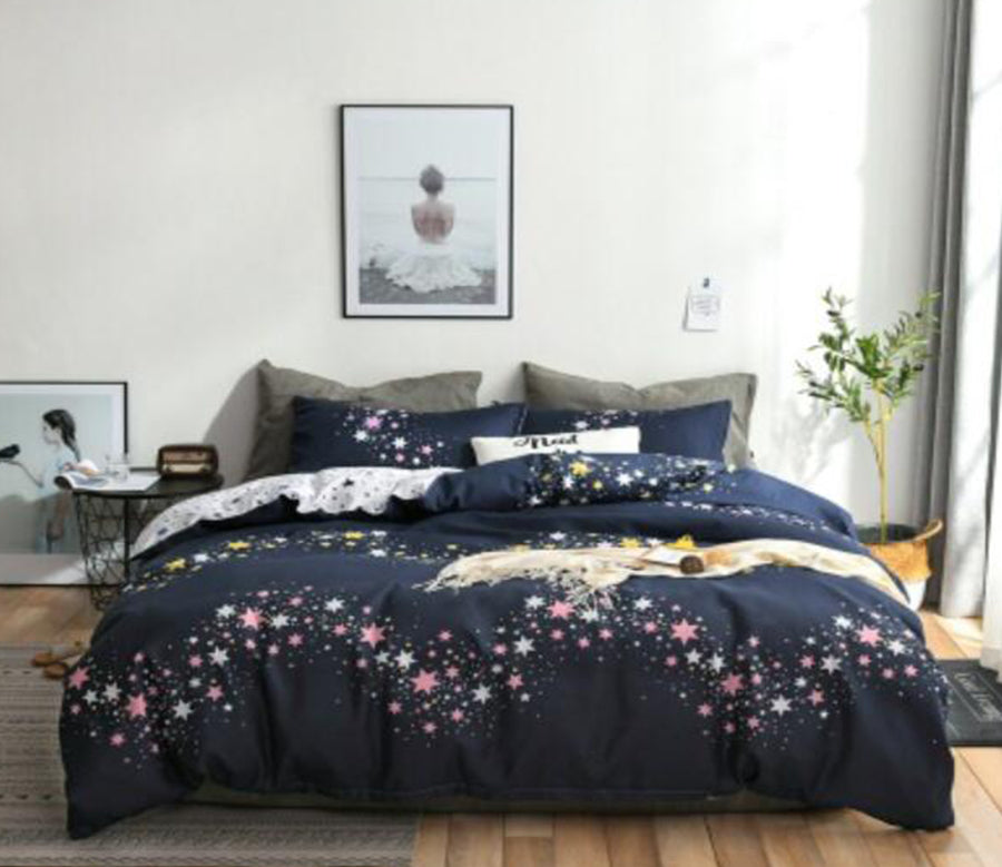 3D Black Background Pink Stars 4006 Bed Pillowcases Quilt