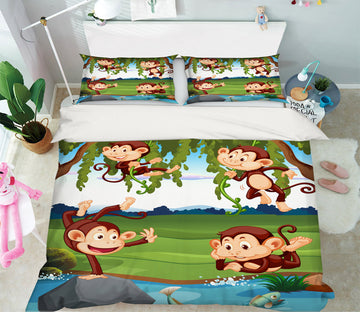 3D Four Monkeys 60058 Bed Pillowcases Quilt