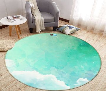 3D Light Green 64064 Round Non Slip Rug Mat