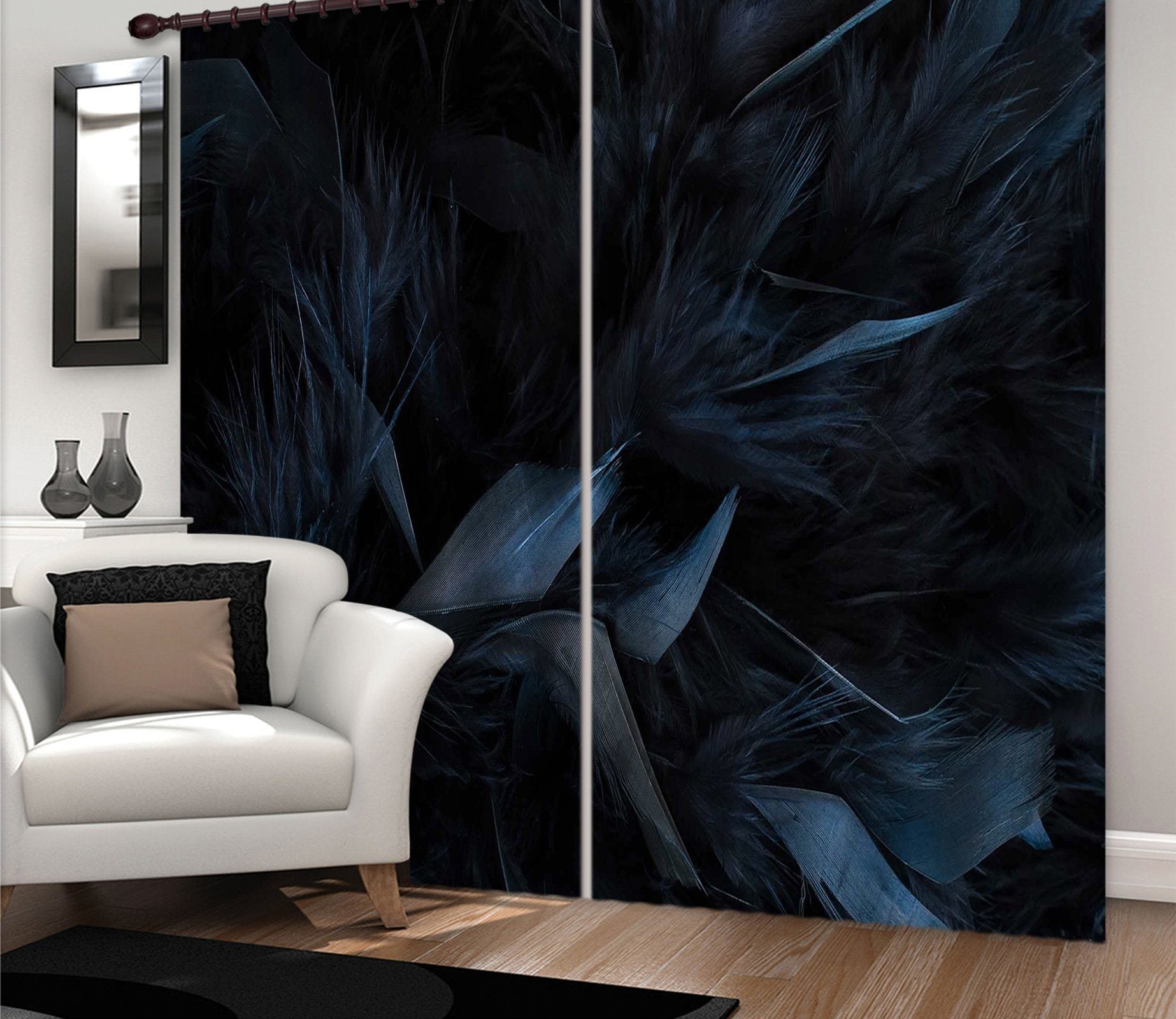 3D Dark Blue Fluff 4 Curtains Drapes Curtains AJ Creativity Home 