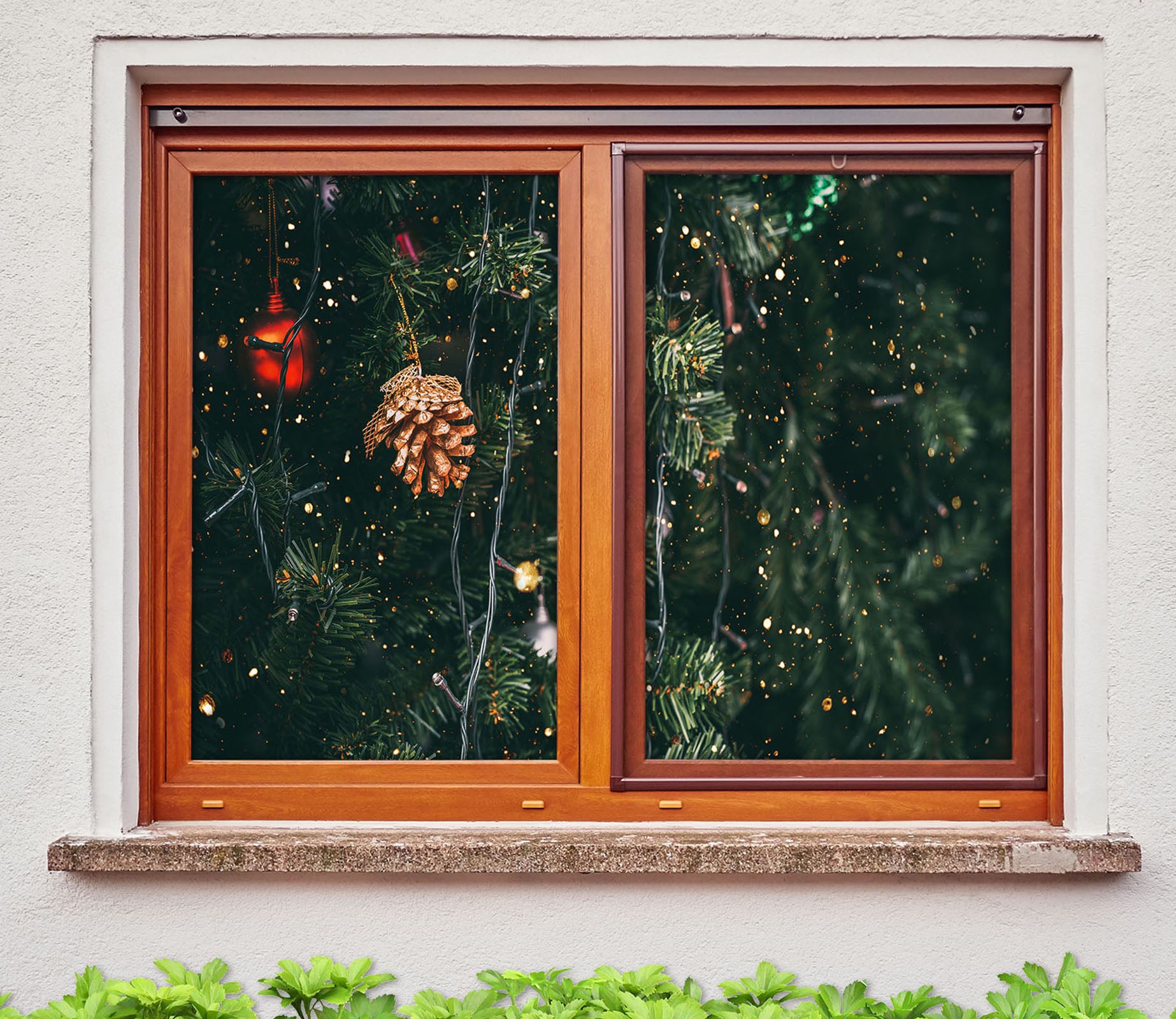 3D Tree Pendant 42153 Christmas Window Film Print Sticker Cling Stained Glass Xmas