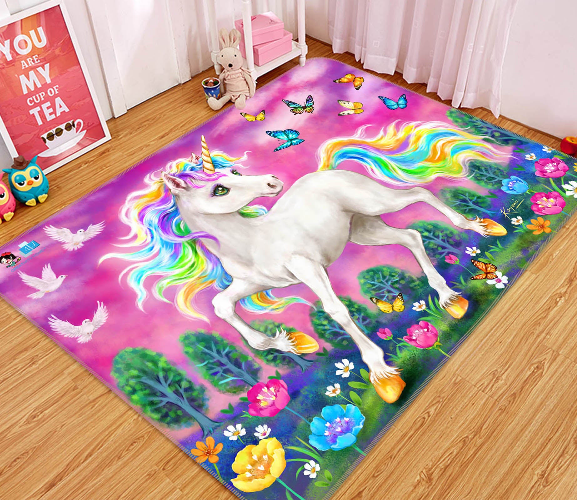 3D Unicorn Butterfly 5643 Kayomi Harai Rug Non Slip Rug Mat