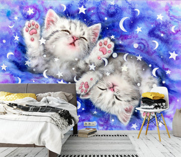 3D Moon Star Cat 5551 Kayomi Harai Wall Mural Wall Murals