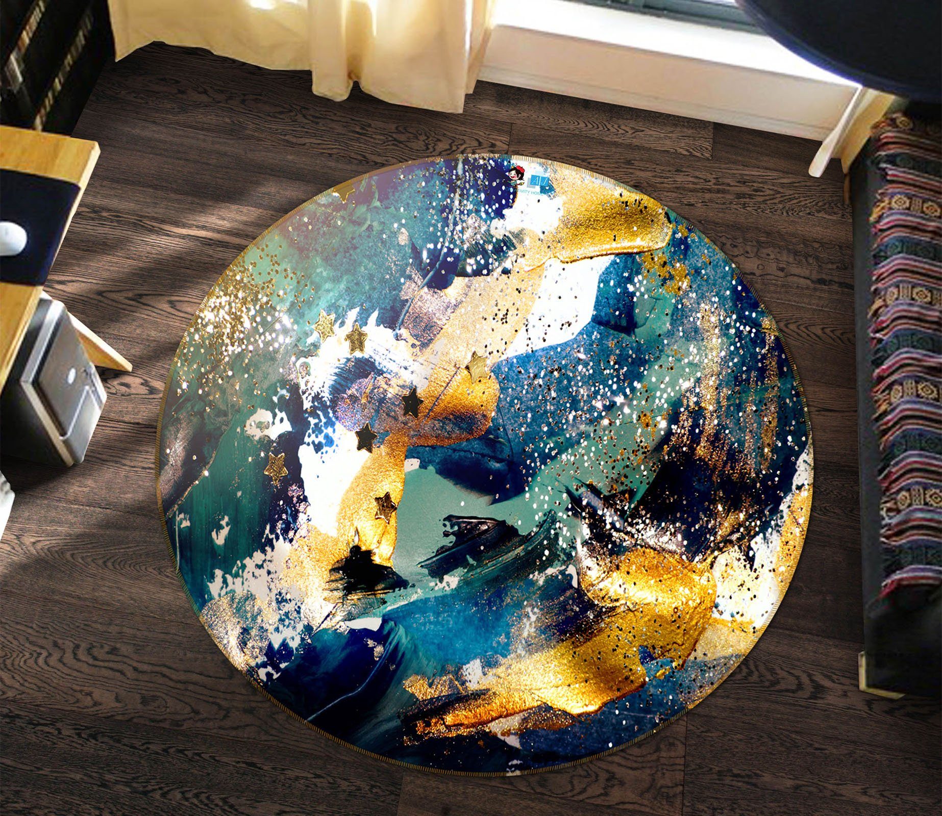 3D Blue Gold Texture 148 Round Non Slip Rug Mat Mat AJ Creativity Home 