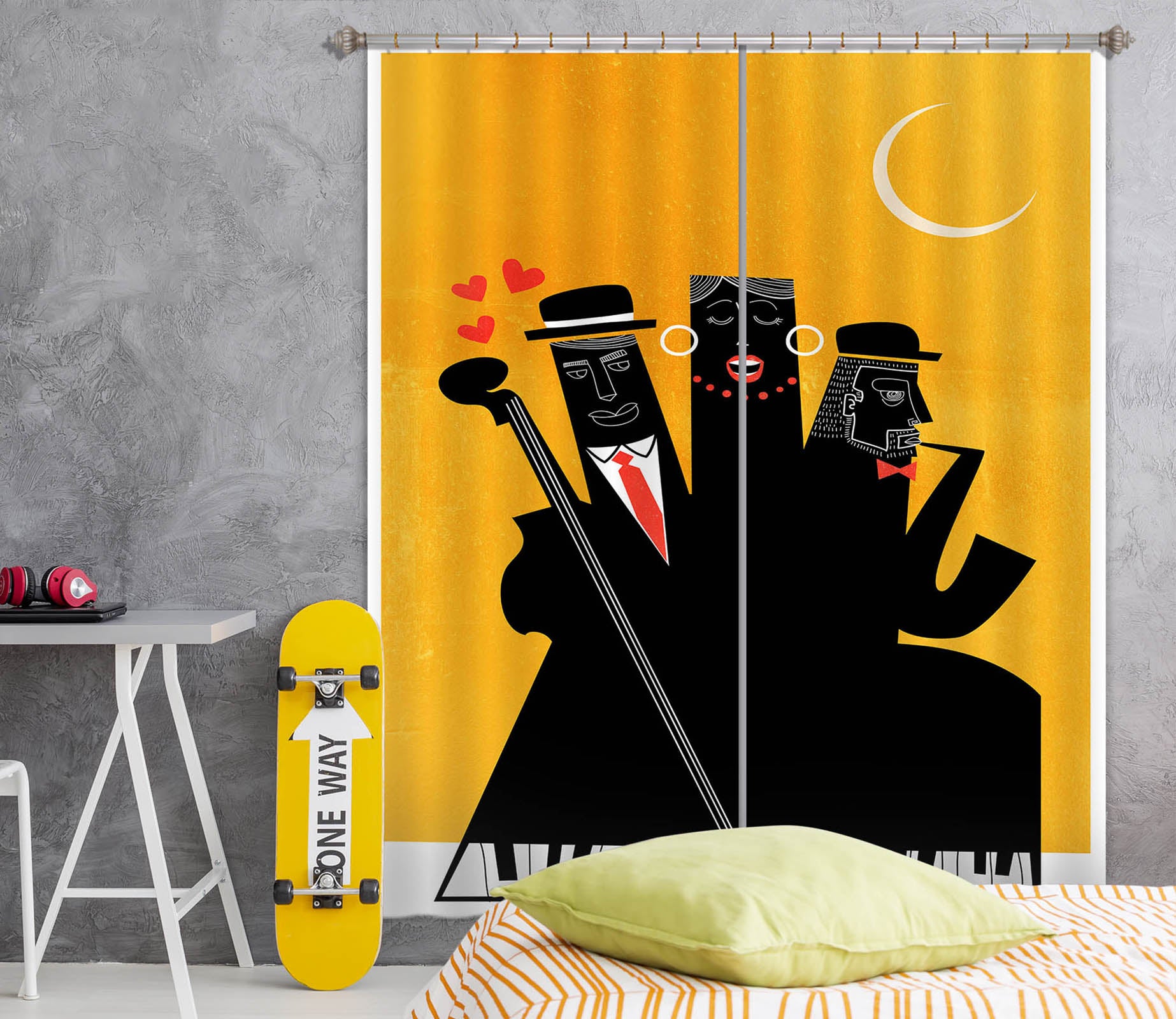 3D Casablanca Jazz 1022 Boris Draschoff Curtain Curtains Drapes