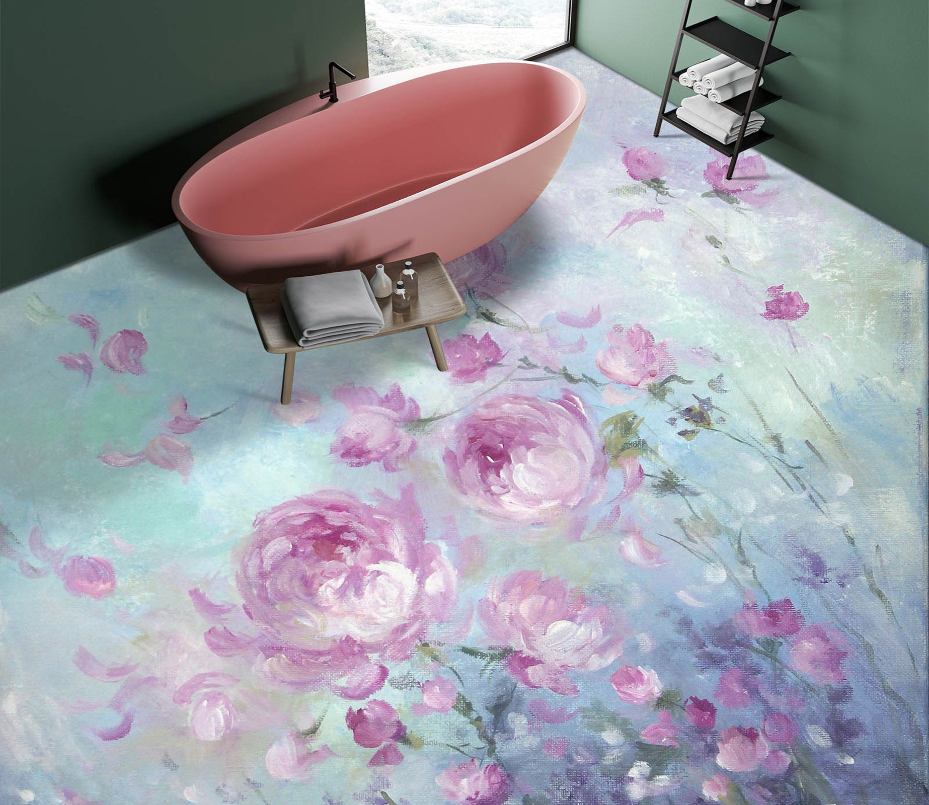 3D Pink Rose Bush 9945 Debi Coules Floor Mural