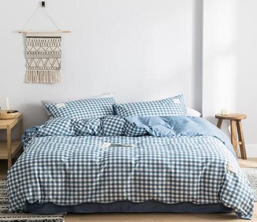 3D Blue Plaid 4175 Bed Pillowcases Quilt