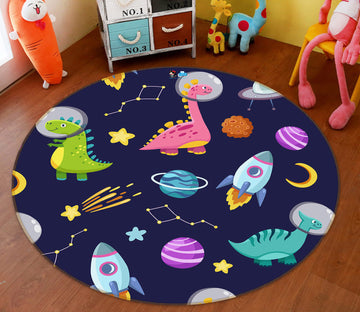 3D Planet Dinosaur Rocket 75036 Round Non Slip Rug Mat