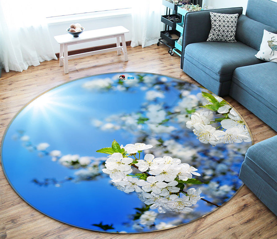 3D Small White Flowers 66177 Round Non Slip Rug Mat