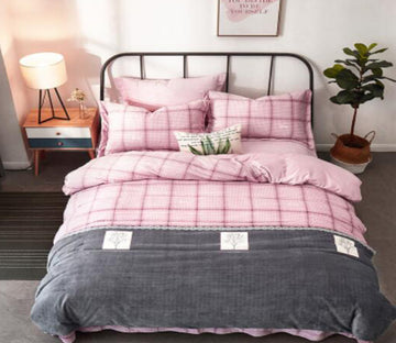 3D Dark Gray Pink Grid 20174 Bed Pillowcases Quilt