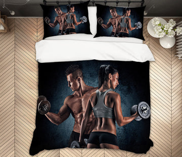 3D Men Women Lifting Dumbbells 14142 Bed Pillowcases Quilt