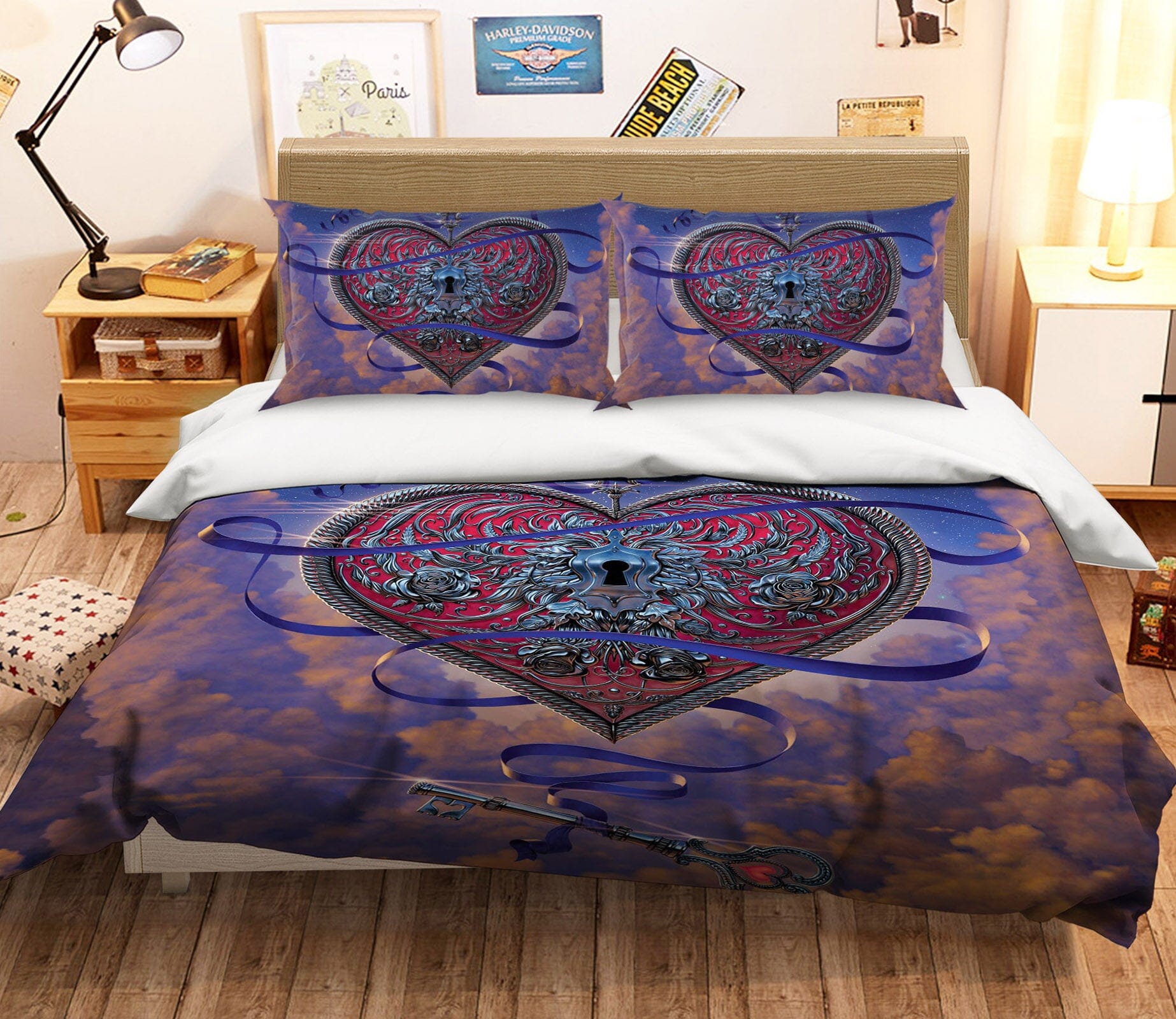 3D Heart And Key 049 Bed Pillowcases Quilt Exclusive Designer Vincent Quiet Covers AJ Creativity Home 