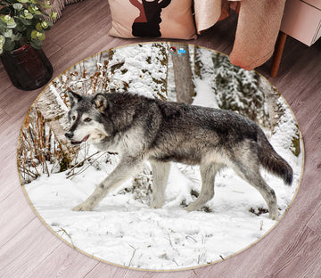 3D Snowfield Wolf 81156 Round Non Slip Rug Mat
