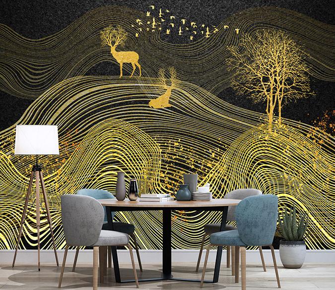 3D Golden Line Fawn 117 Wall Murals Wallpaper AJ Wallpaper 2 
