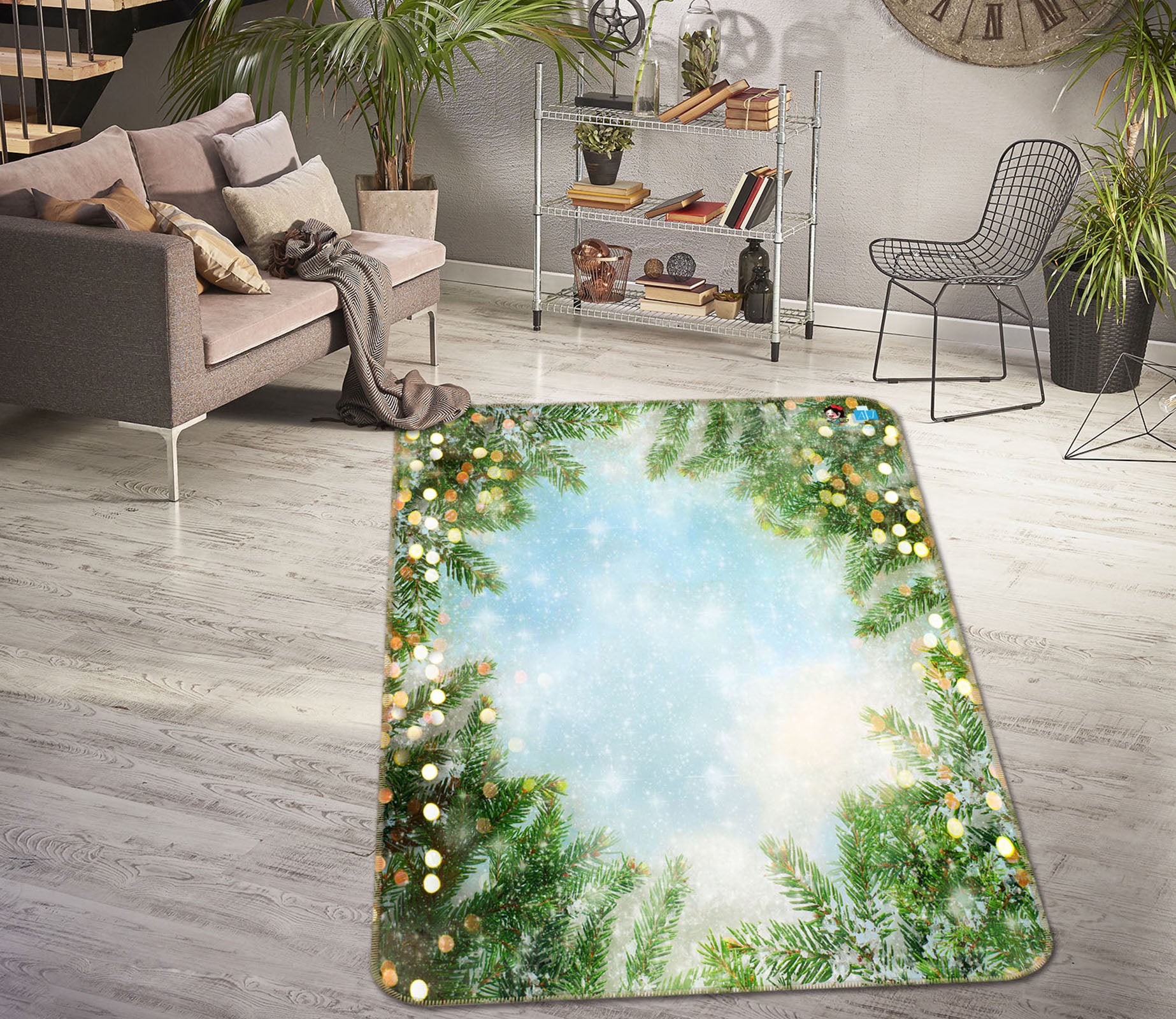 3D Tree Circle 55139 Christmas Non Slip Rug Mat Xmas