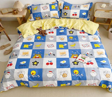 3D Blue Plaid Bear 5039 Bed Pillowcases Quilt