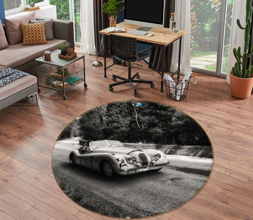 3D Black White Sports Car 74185 Round Non Slip Rug Mat