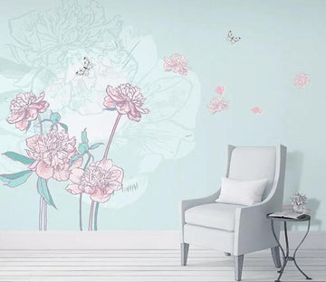 3D Pink Flower Butterfly 092 Wall Murals Wallpaper AJ Wallpaper 2 