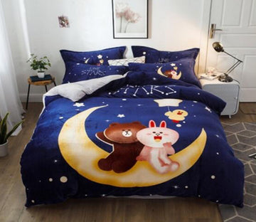 3D Bear Rabbit Moon 18027 Bed Pillowcases Quilt