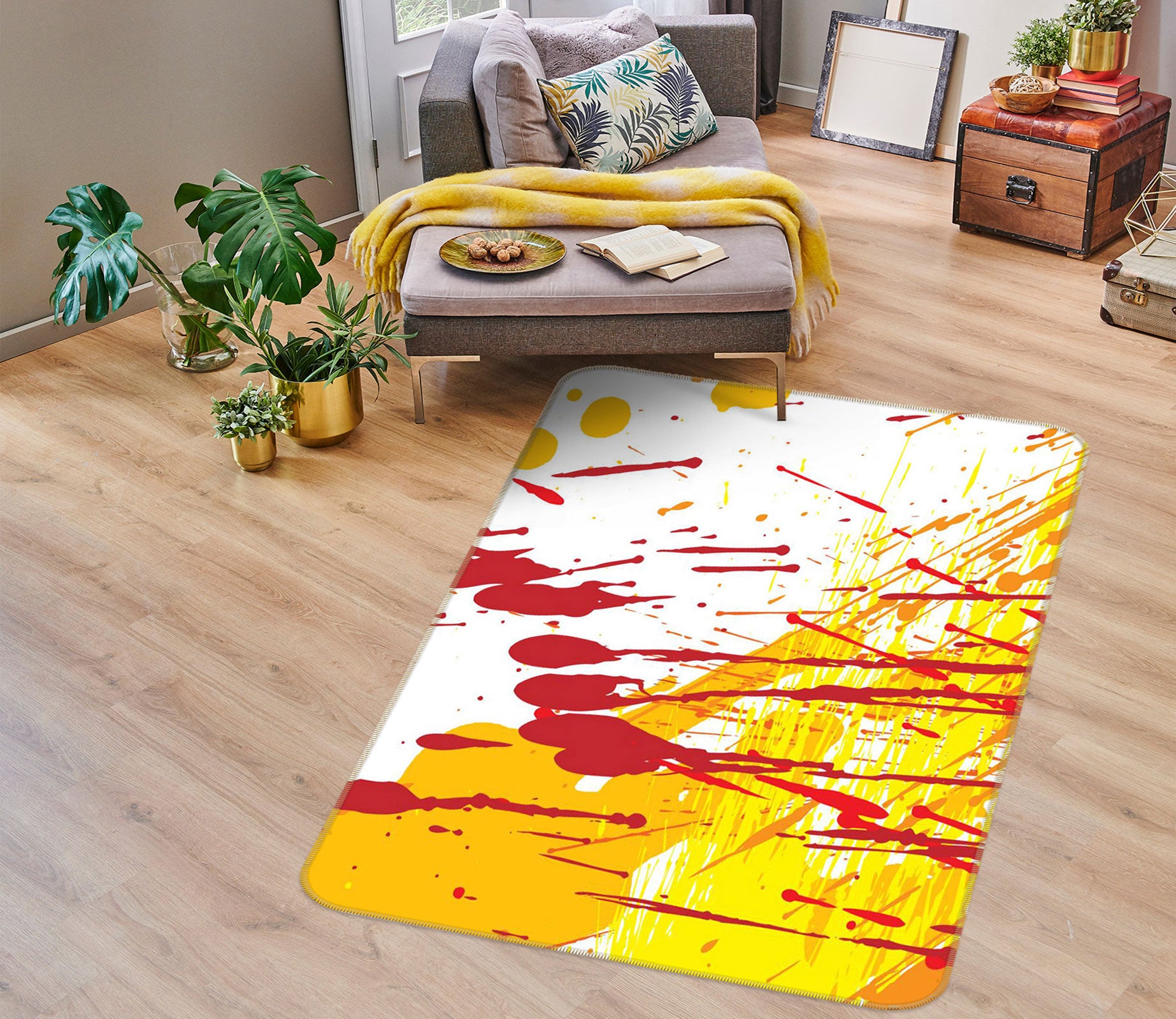 3D Red Yellow Pattern 76126 Non Slip Rug Mat