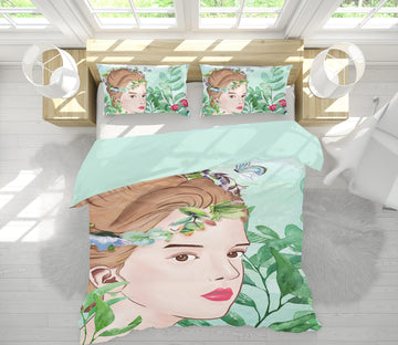 3D Female Face Leaves 12009 Bed Pillowcases Quilt