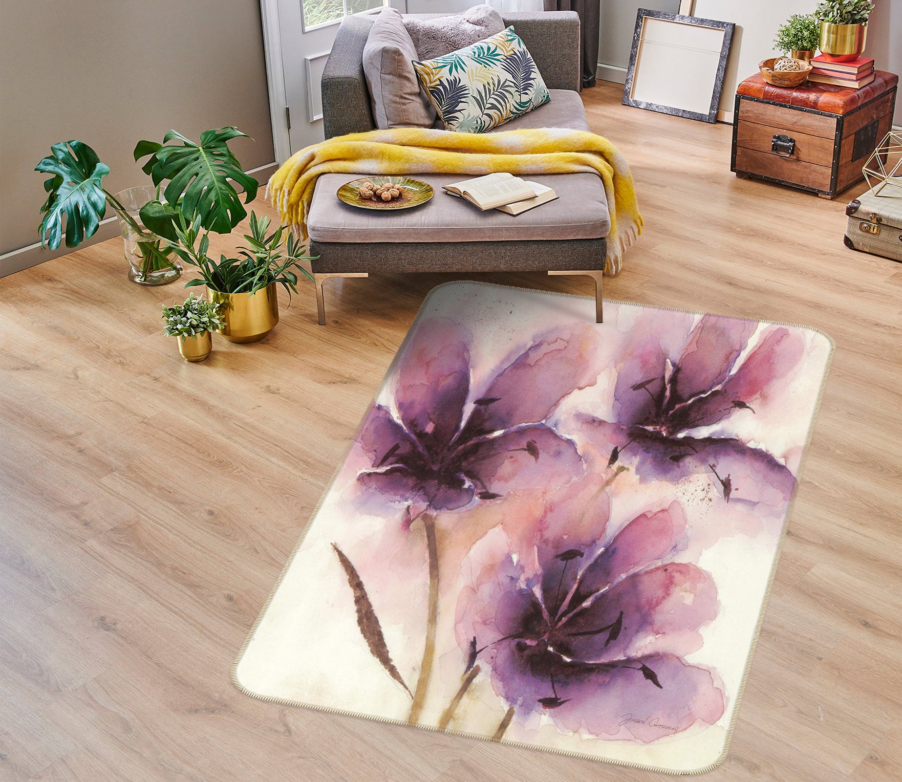 3D Light Purple Flowers 76139 Non Slip Rug Mat