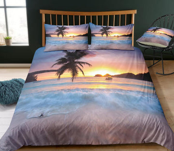 3D Waves Coconut Tree 1102 Bed Pillowcases Quilt