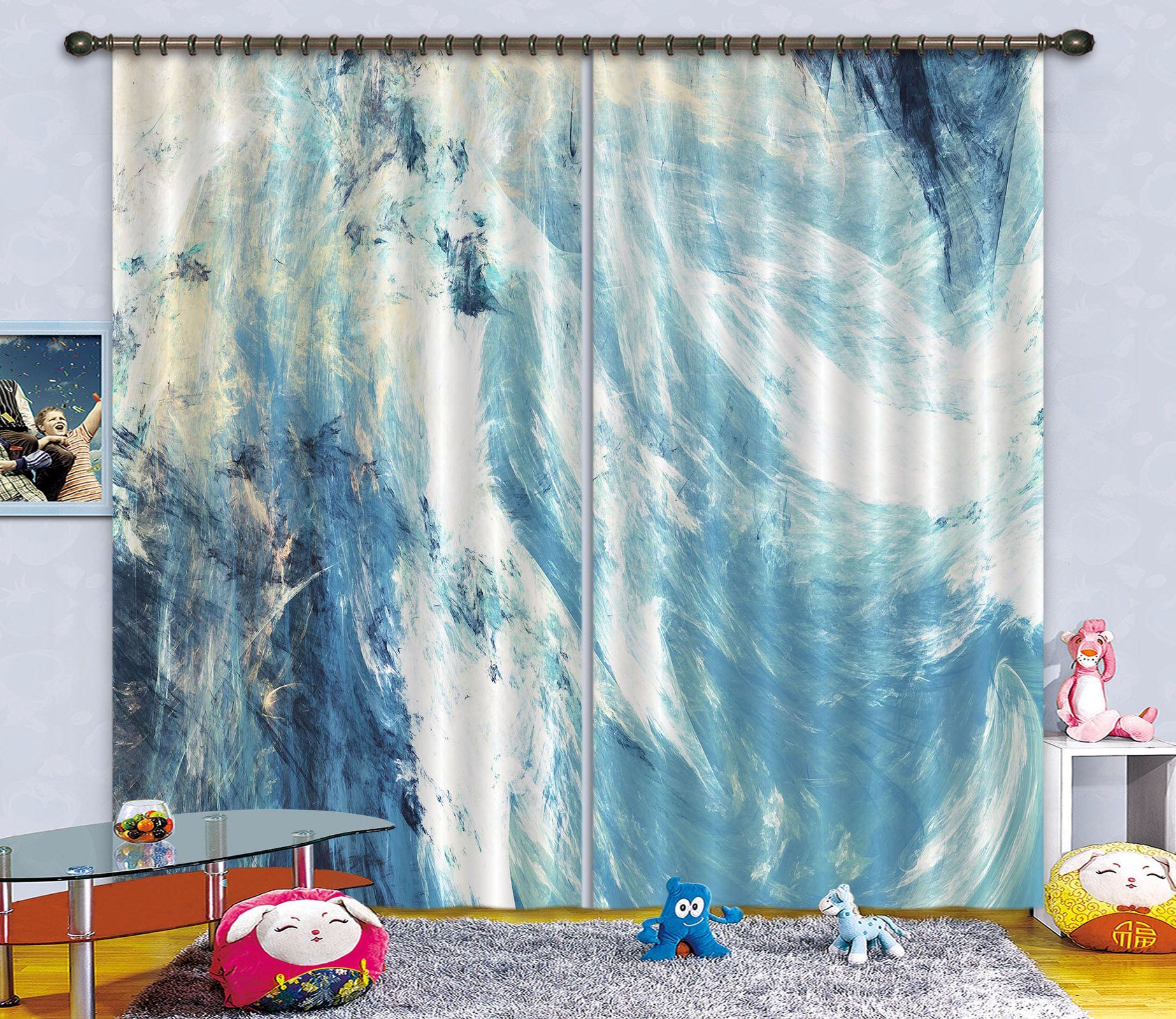 3D Light Blue Scratches 12 Curtains Drapes Curtains AJ Creativity Home 