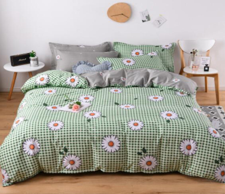 3D Green Lattice Small Chrysanthemum 5182 Bed Pillowcases Quilt