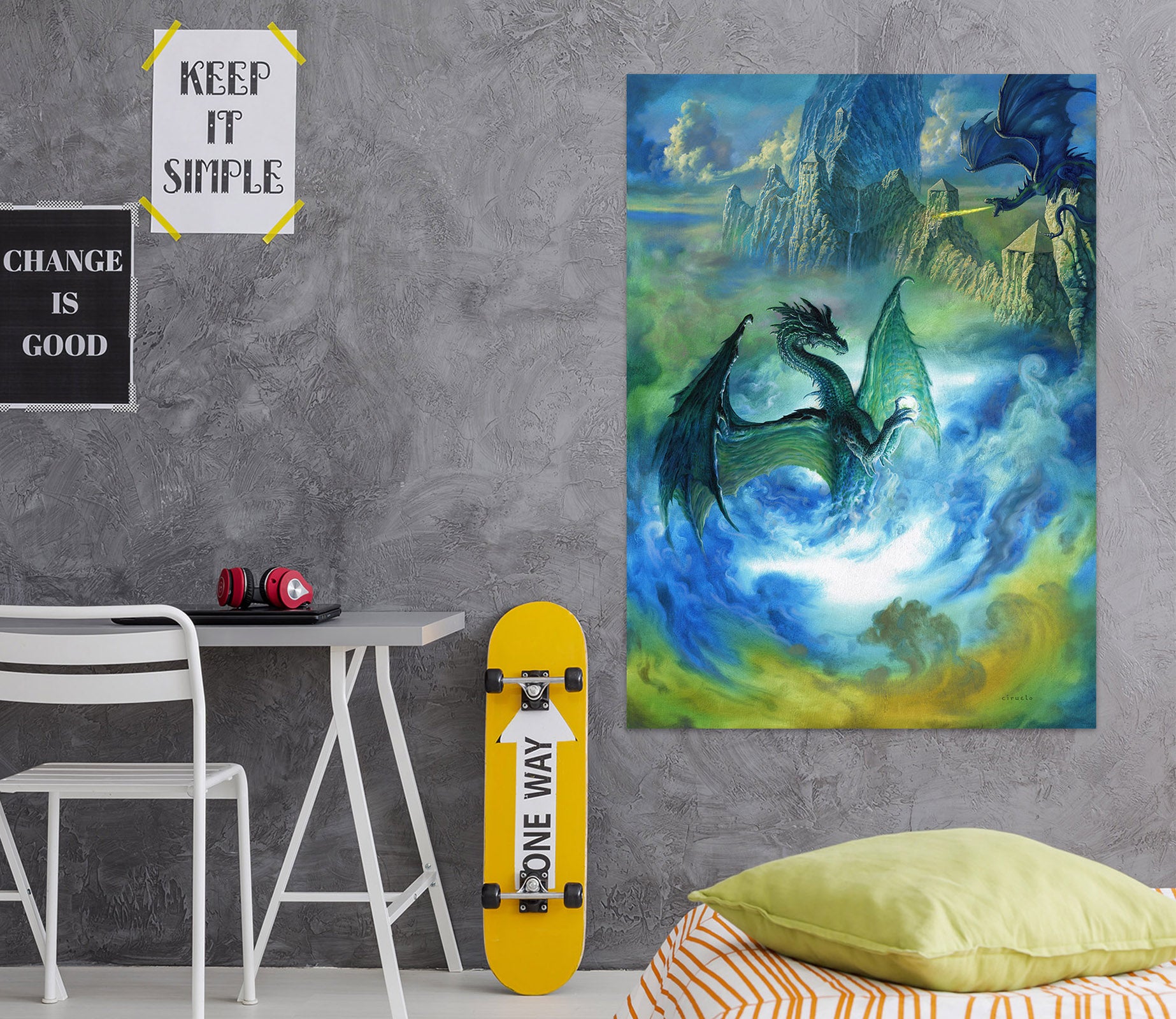 3D Mountain Blue Cloud Dragon 8136 Ciruelo Wall Sticker