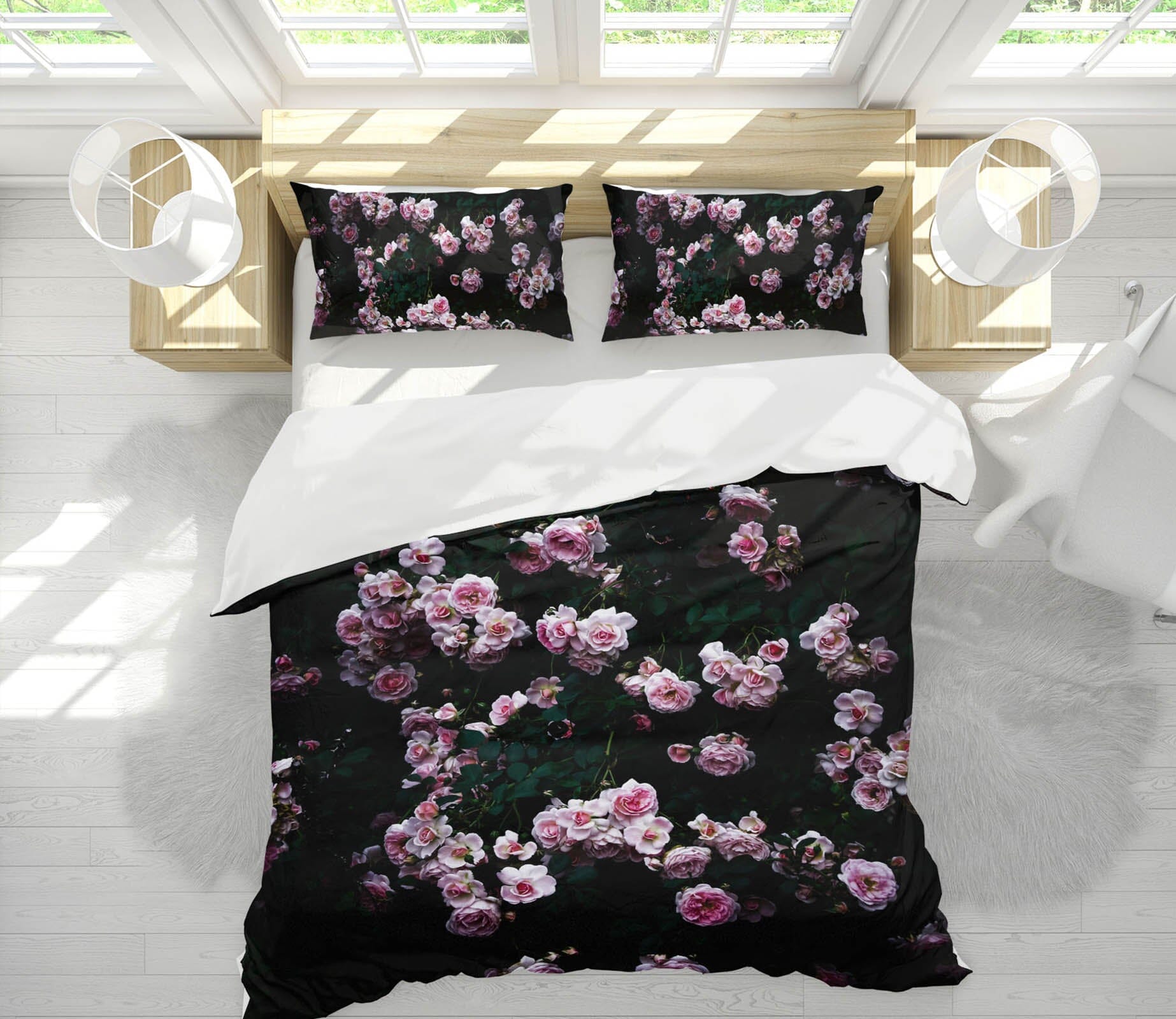 3D Pink Rose 2007 Noirblanc777 Bedding Bed Pillowcases Quilt Quiet Covers AJ Creativity Home 