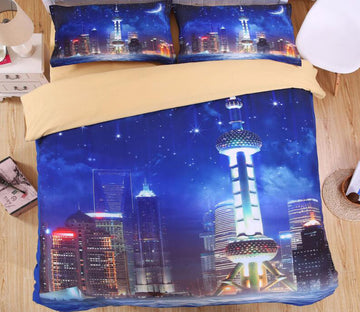 3D City Tower 1121 Bed Pillowcases Quilt