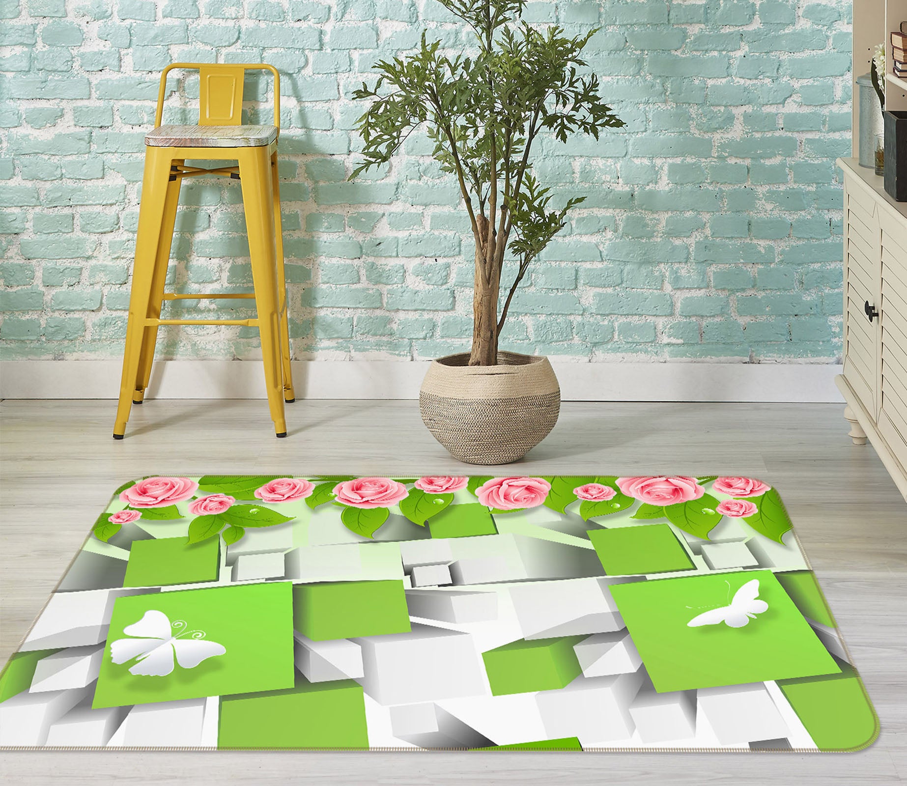 3D Square Butterfly 35159 Non Slip Rug Mat
