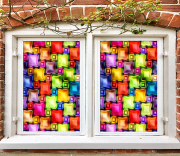 3D Color Square 119 Window Film Print Sticker Cling Stained Glass UV Block