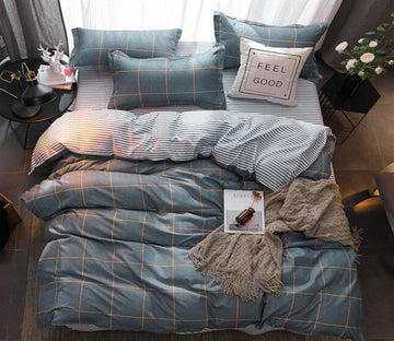 3D Gray Yellow Grid 2106 Bed Pillowcases Quilt