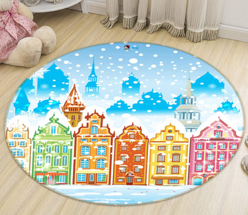 3D Snow Colored Houses 54139 Christmas Round Non Slip Rug Mat Xmas