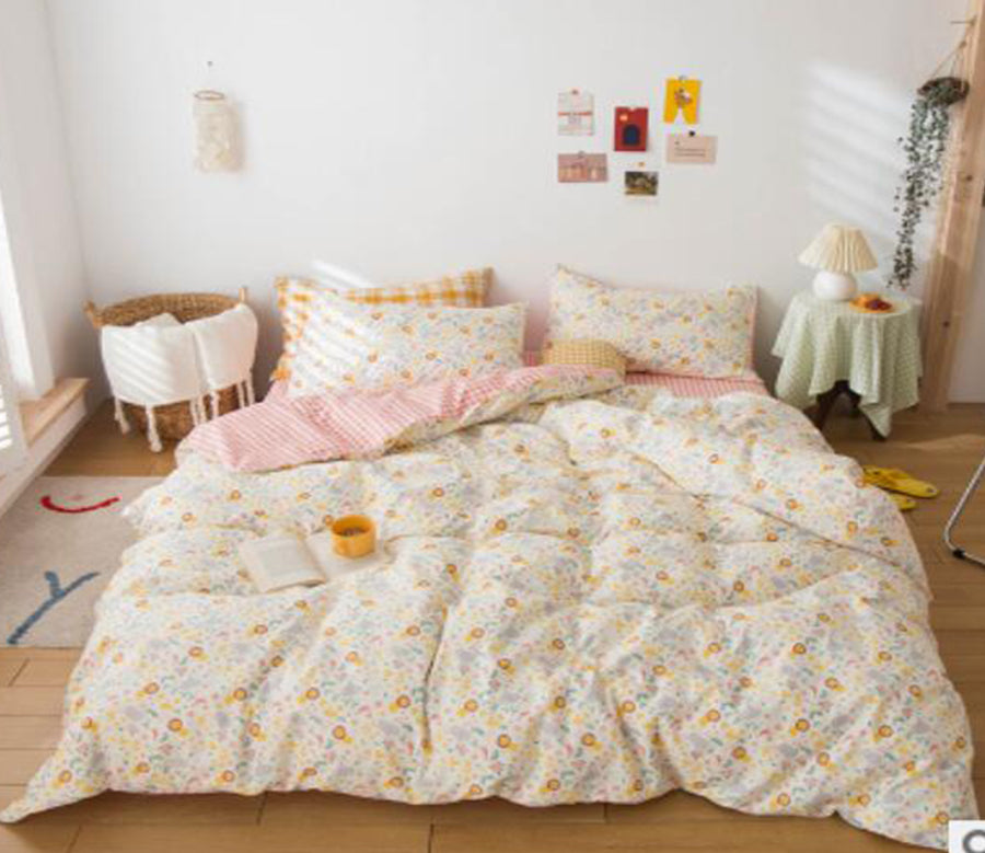 3D Pink Yellow Floral 15100 Bed Pillowcases Quilt