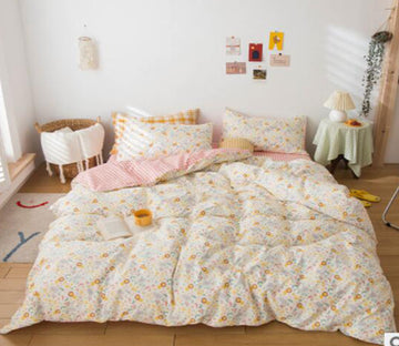 3D Pink Yellow Floral 15100 Bed Pillowcases Quilt