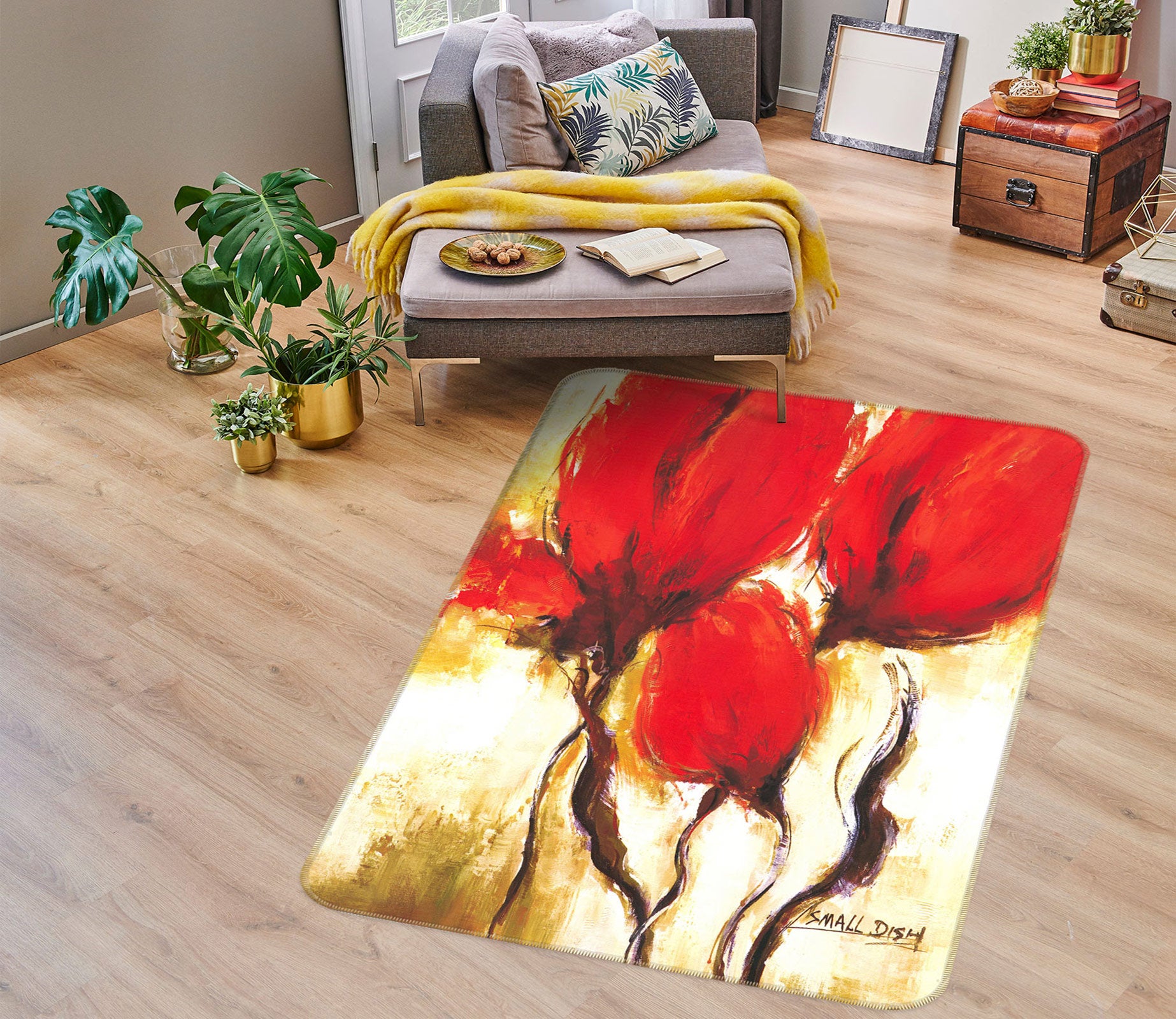 3D Red Flowers 76171 Non Slip Rug Mat