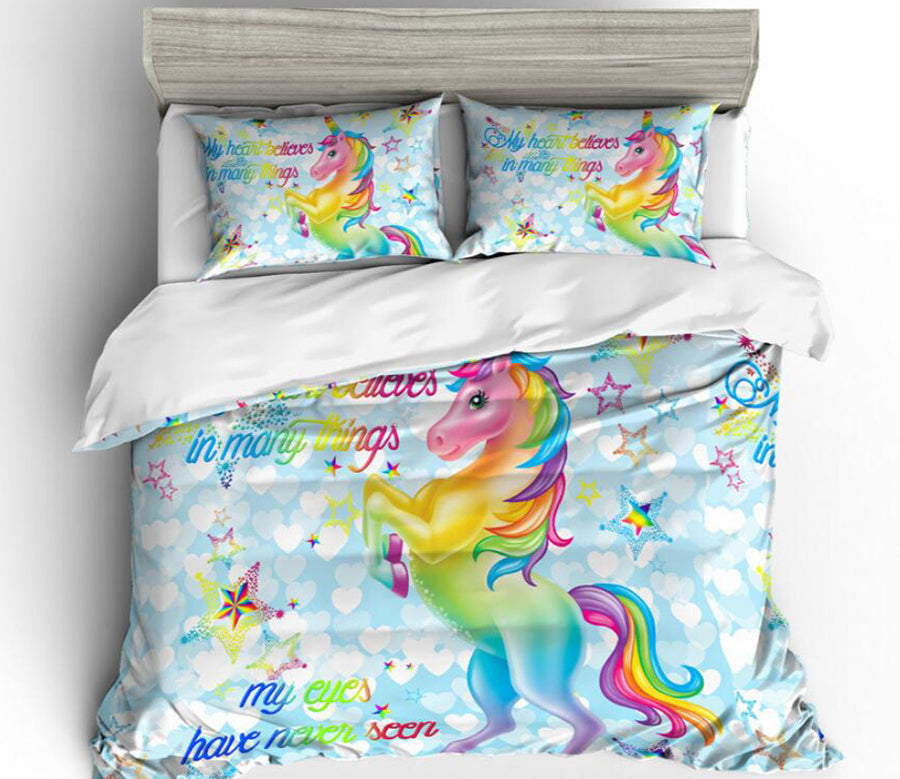 3D Rainbow Unicorn Star 1004 Bed Pillowcases Quilt