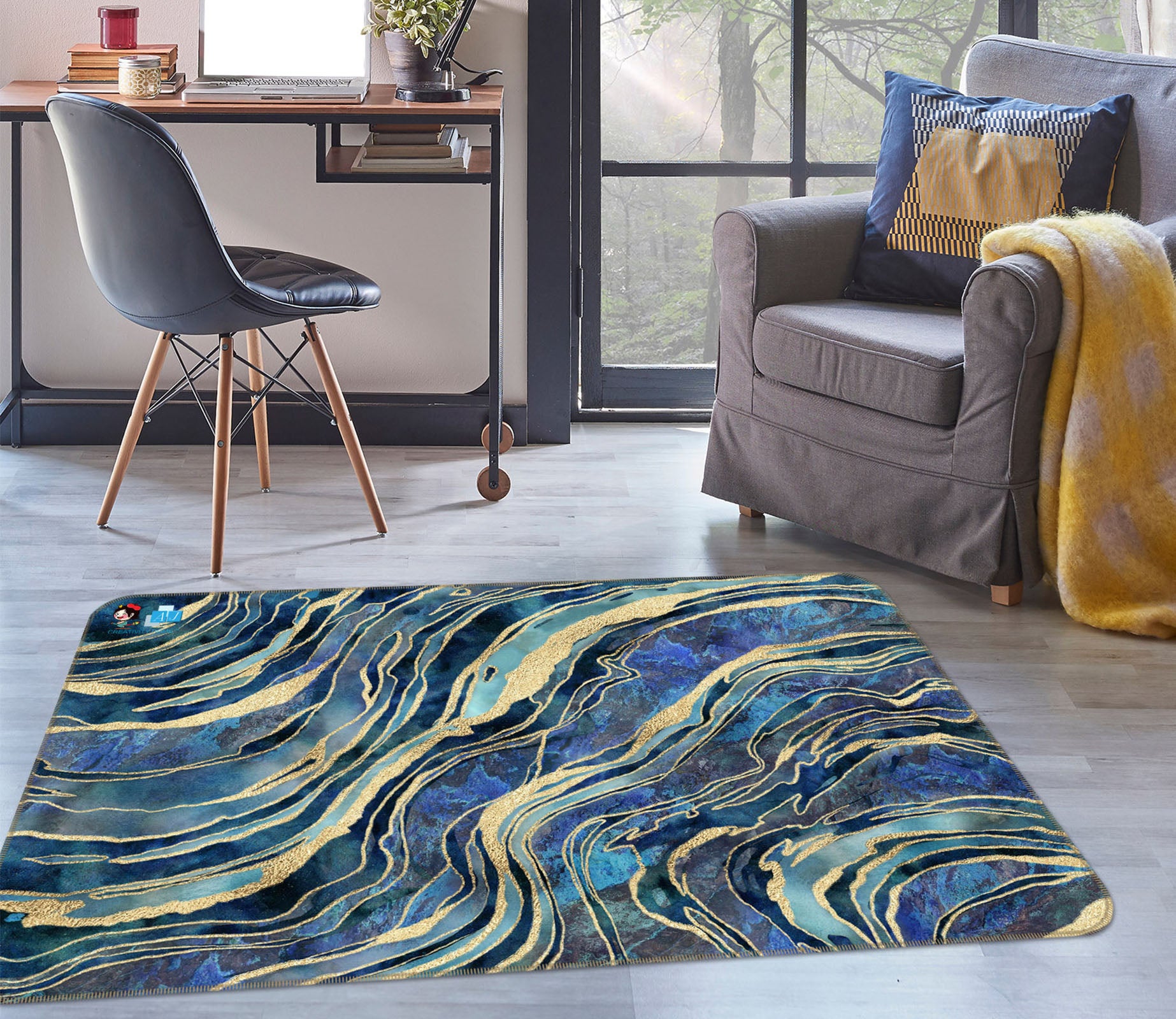 3D Golden Blue Texture 83017 Andrea haase Rug Non Slip Rug Mat