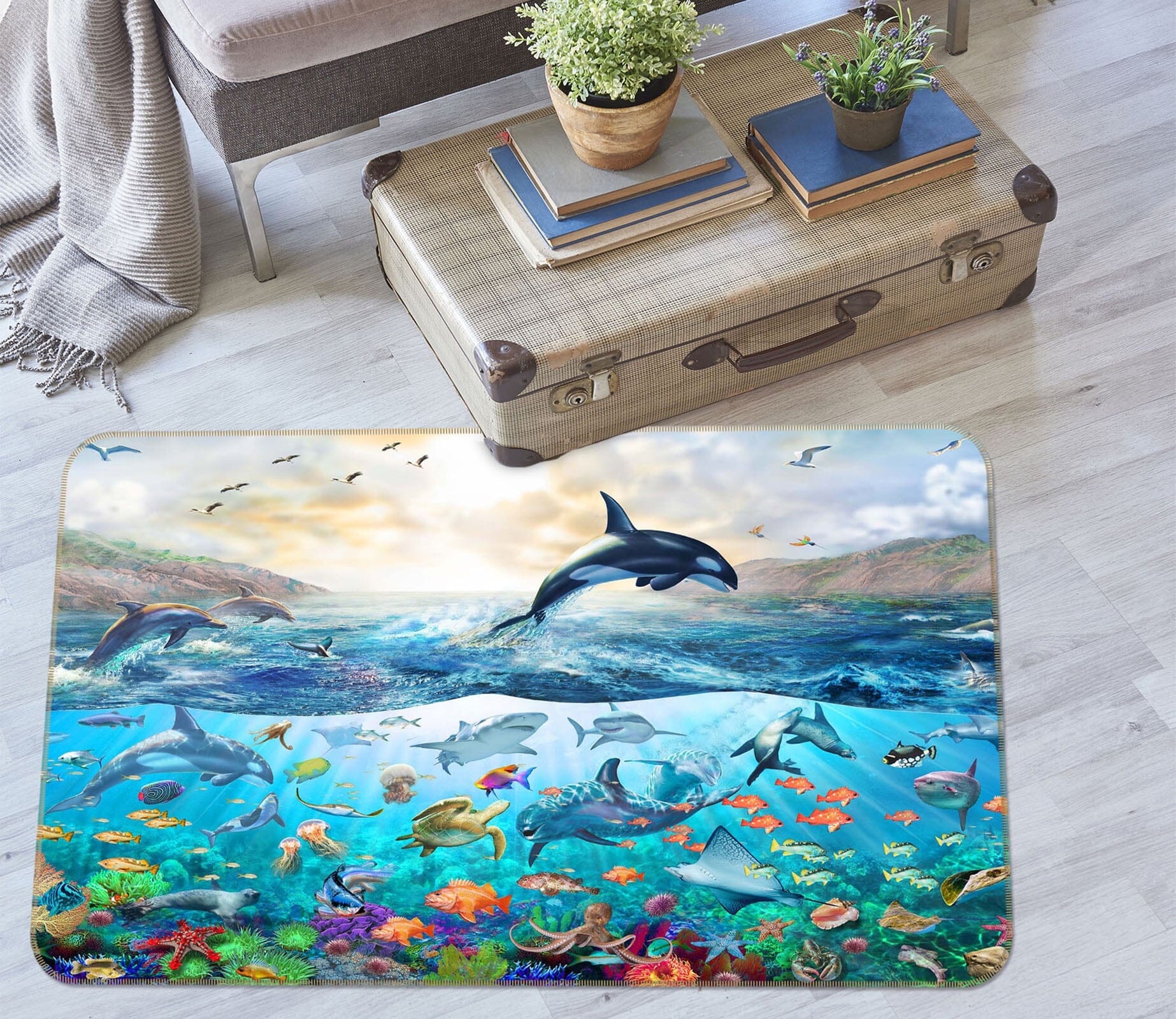 3D Marine Dolphin 1058 Adrian Chesterman Rug Non Slip Rug Mat Mat AJ Creativity Home 
