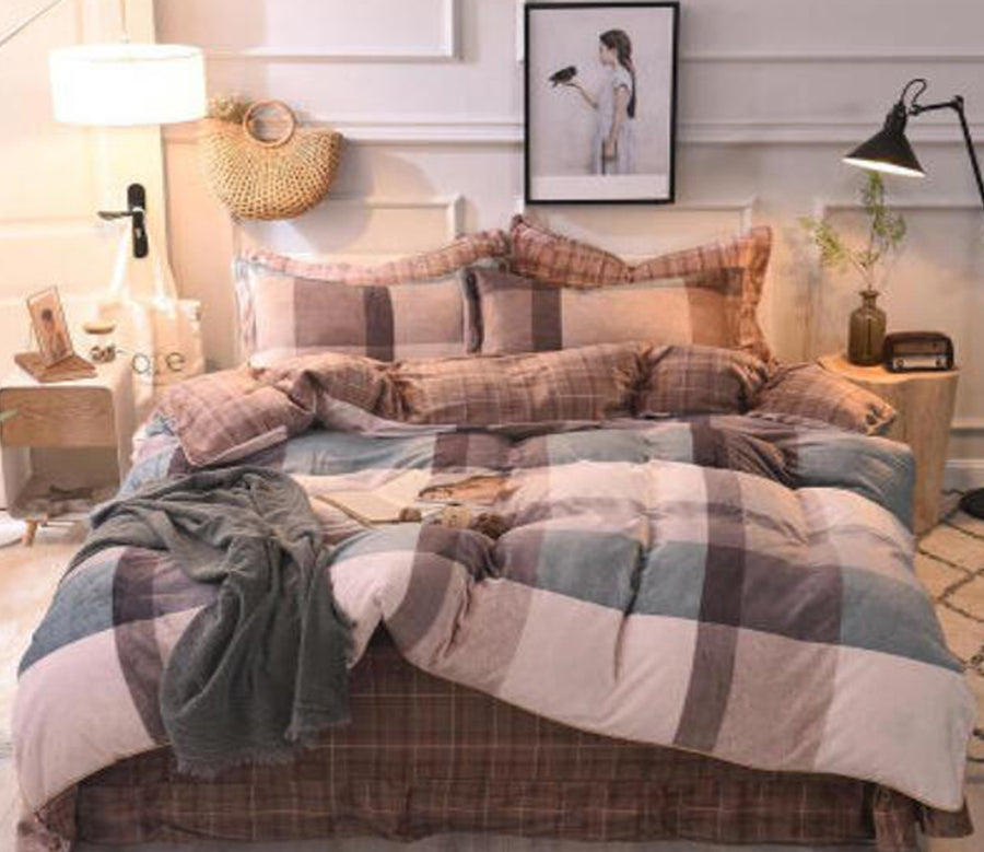3D Green Brown Plaid 20085 Bed Pillowcases Quilt