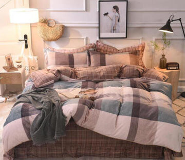 3D Green Brown Plaid 20085 Bed Pillowcases Quilt