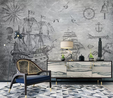 3D Steamship Painting WC1810 Wall Murals