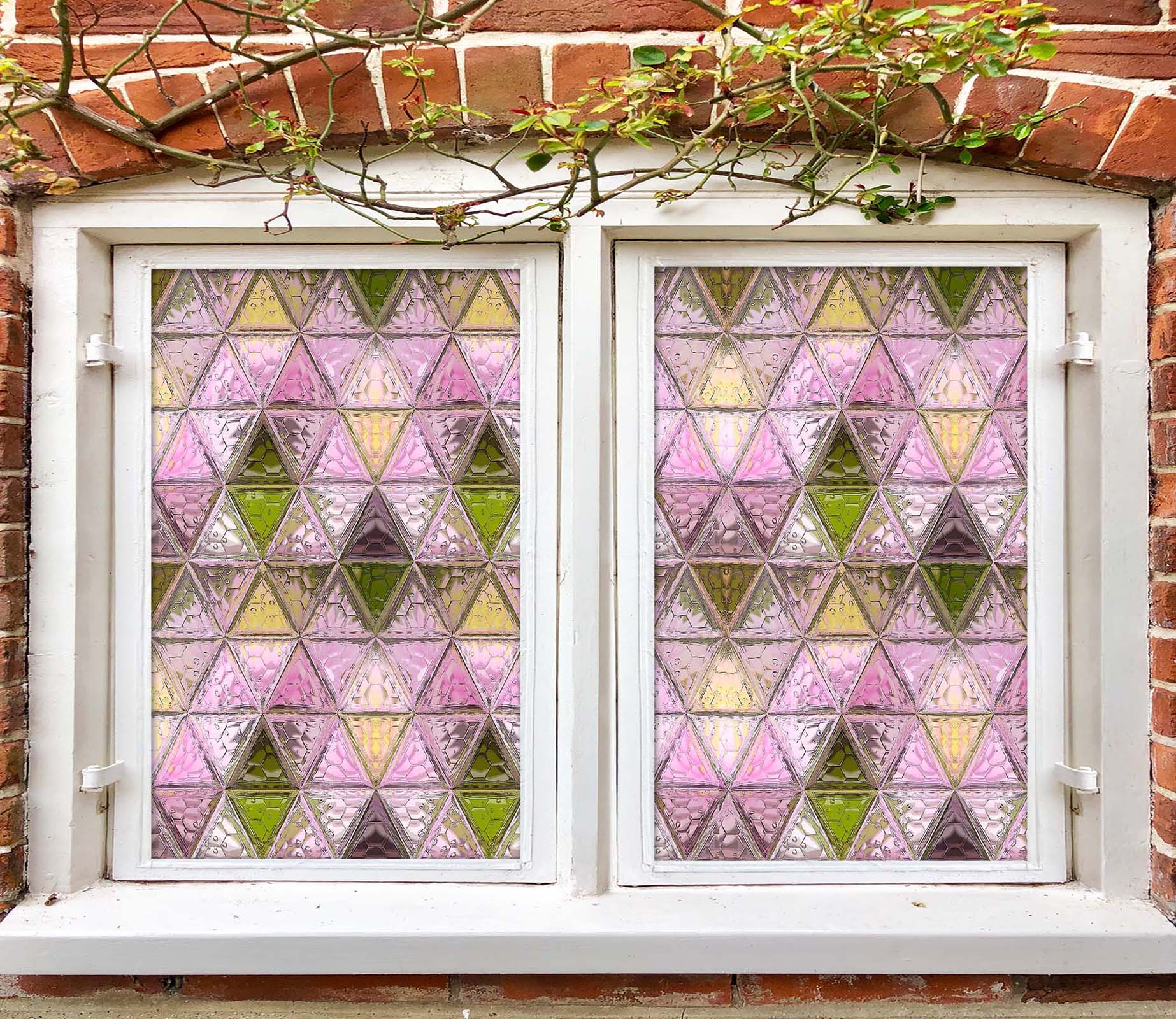 3D Pink Triangle 084 Window Film Print Sticker Cling Stained Glass UV Block