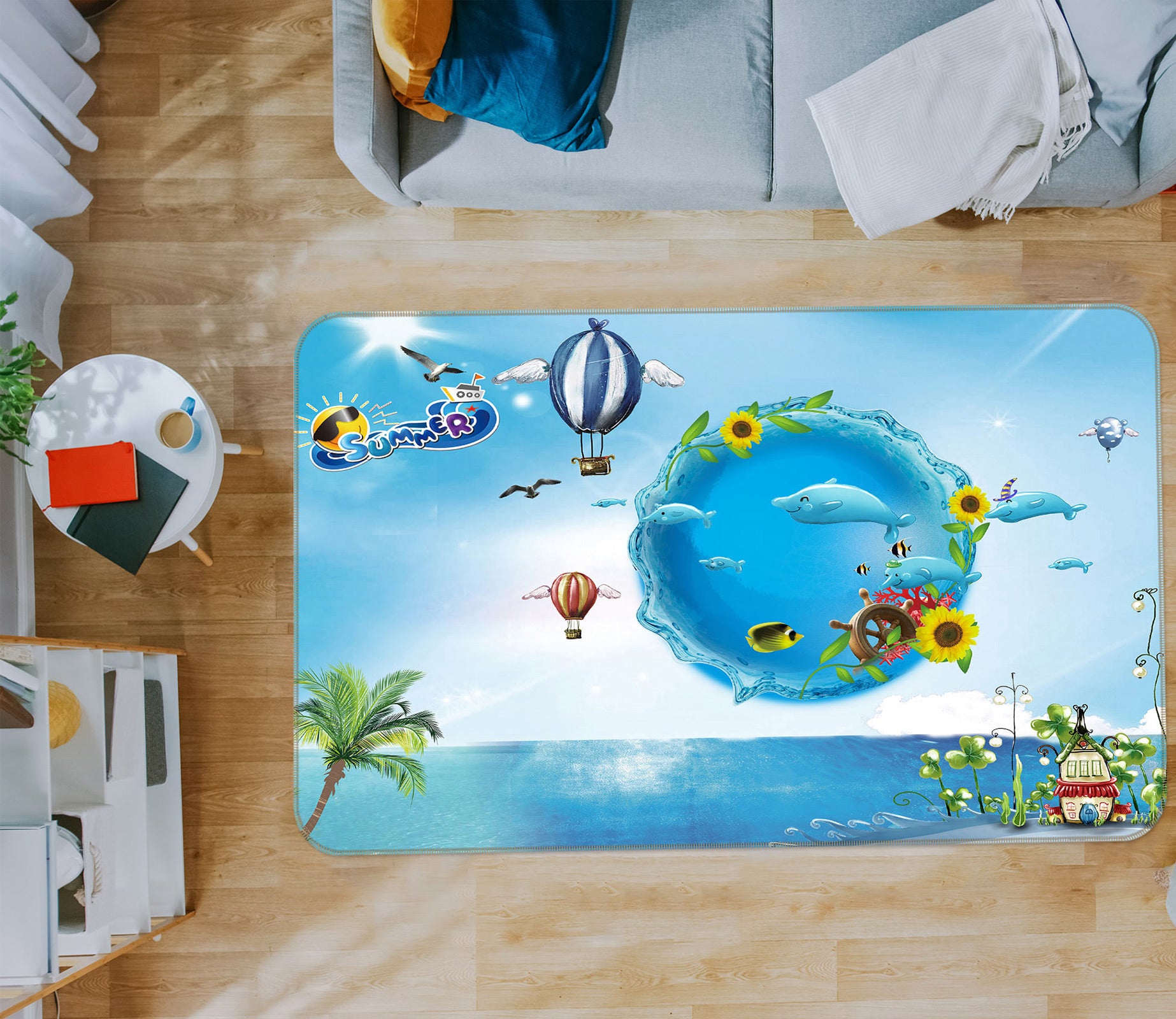 3D Sea Polo Dolphin Sunflower 77022 Non Slip Rug Mat